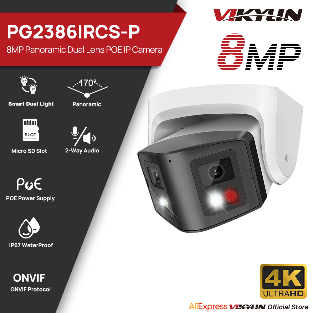 Home Security Lights Outdoors - Câmera IP Panorâmica Inteligente Vikylin 8MP