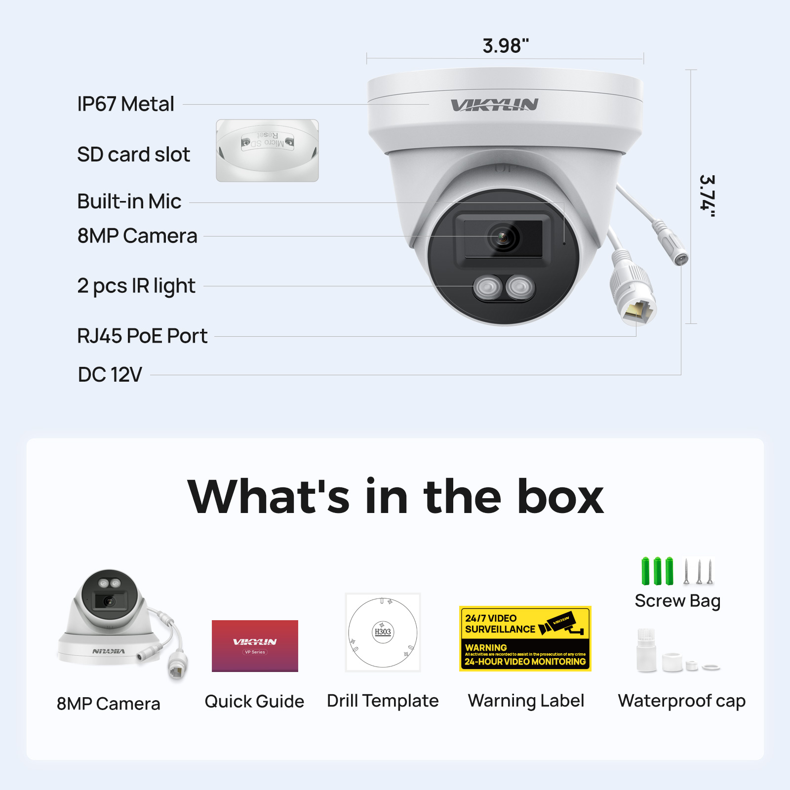Home Security Lights Outdoors - Câmera de Segurança IP VIKYLIN 8MP