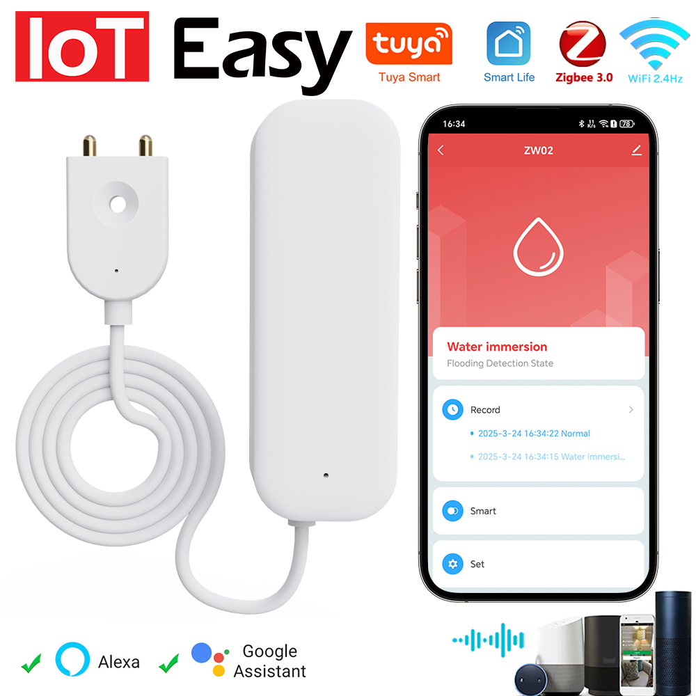 Tuya wifi zigbee sensor de águ - Home Security Device avaliação e preço
